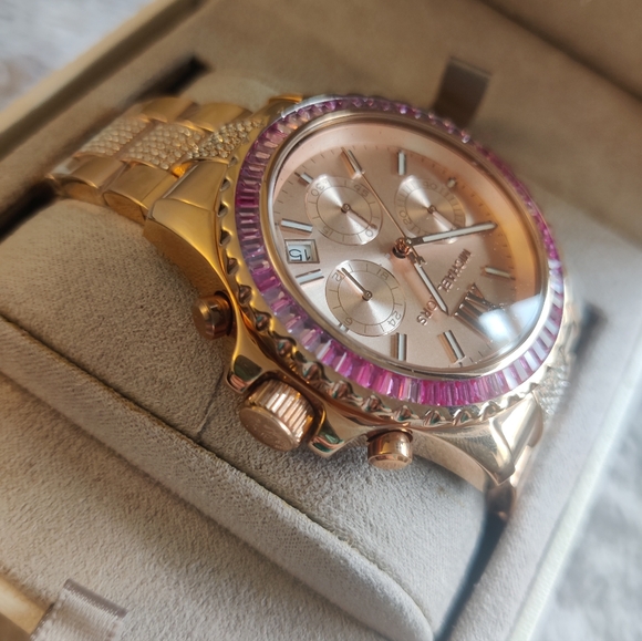 Michael Kors Everest Women's Rose Gold Purple -Stainless Chronograph Watch MK721 - Picture 3 of 13